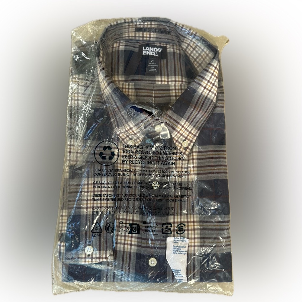 Lands’ End Blue and Tan Plaid Shirt
Traditional fit - XL
New in Packaging - Picture 2 of 3